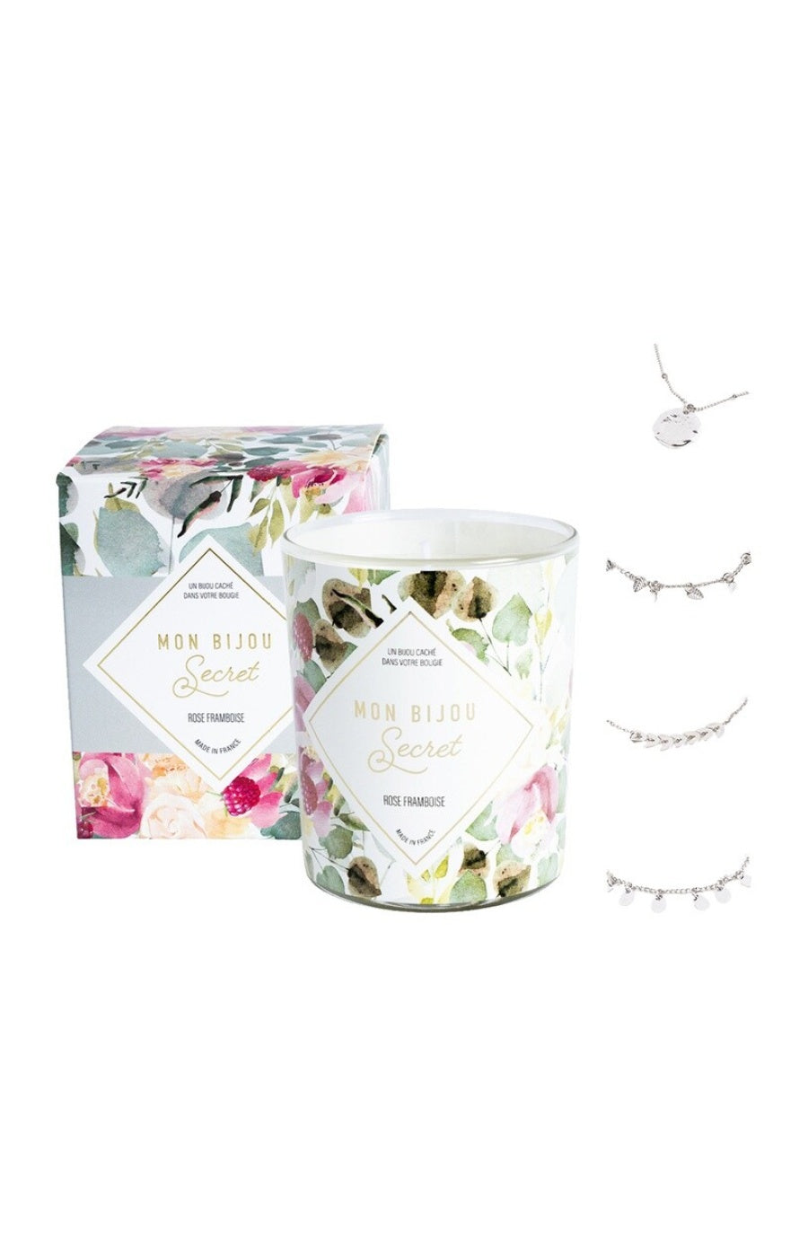 Bougie parfumée - Rose & framboise - Bracelet laiton argenté - 40h
