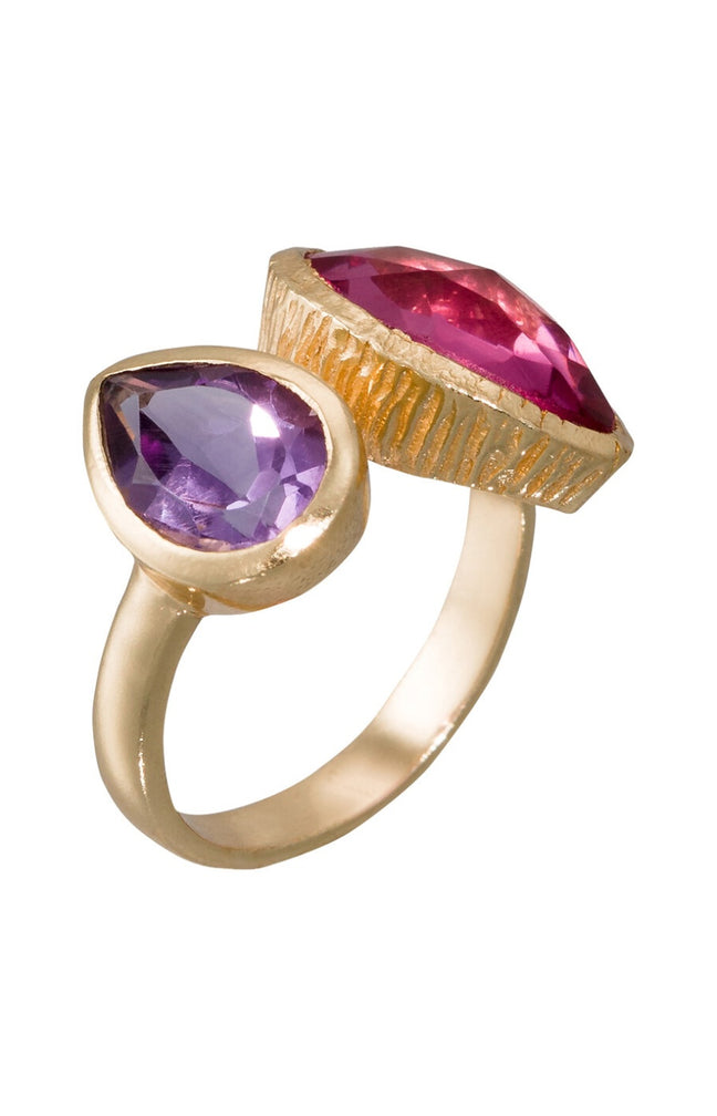Bague ajustable Mia - Laiton doré & améthyste