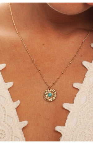 Collier Palawan - Laiton doré & turquoise bleu