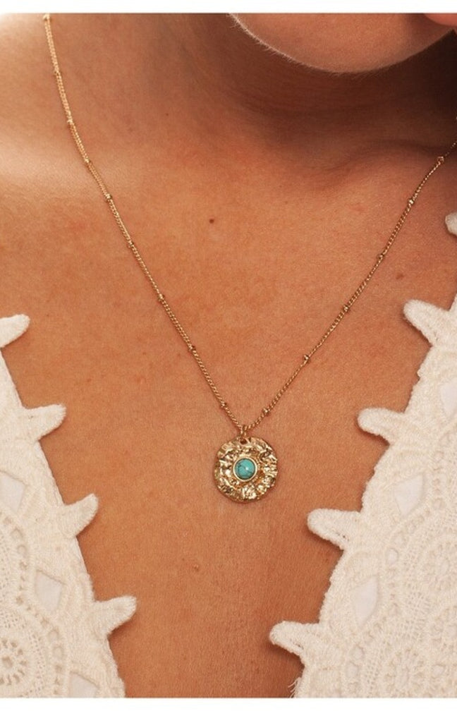 Collier Palawan - Laiton doré & turquoise bleu