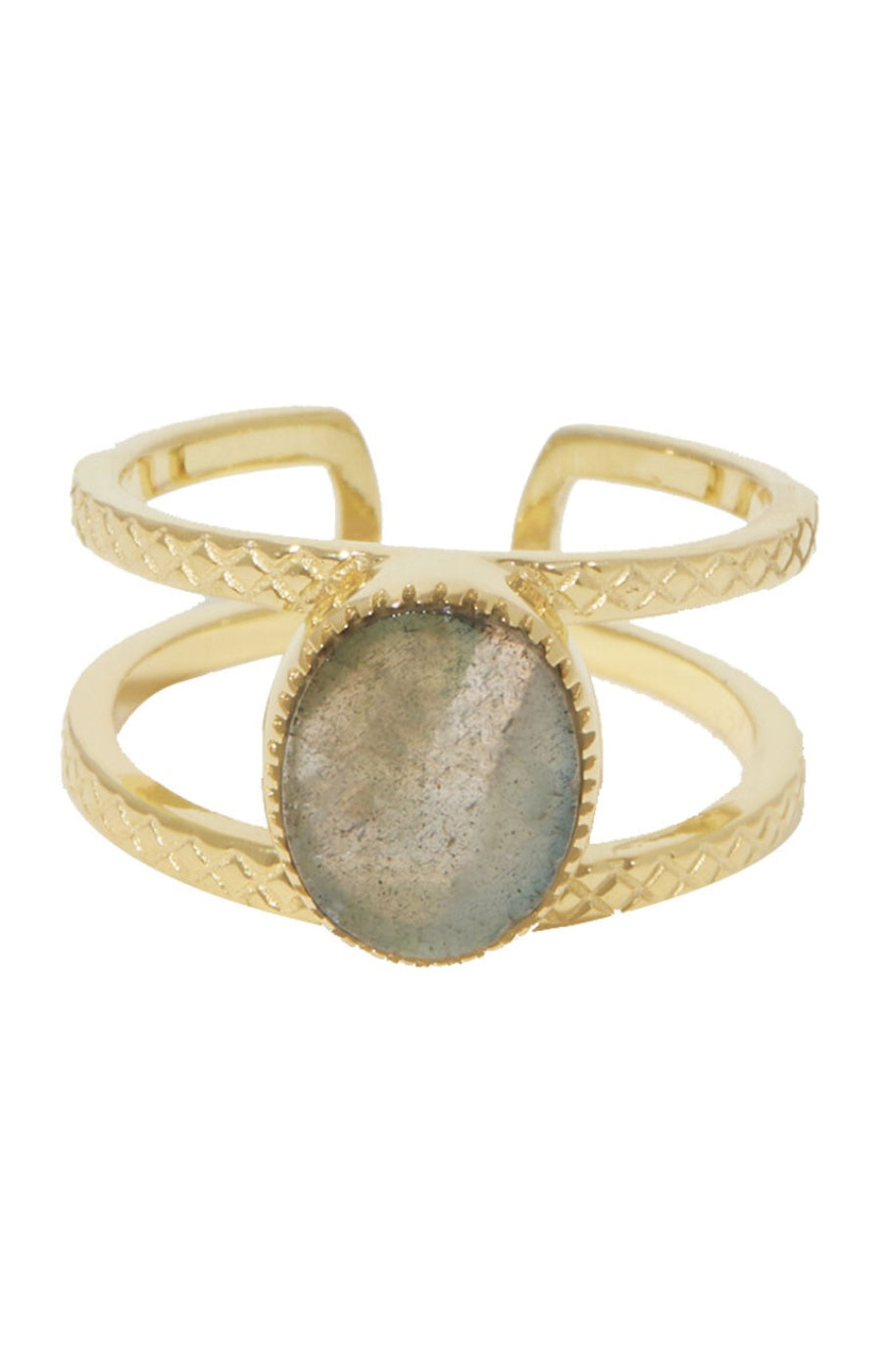Bague ajustable Fanny - Laiton doré & labradorite