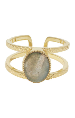 Bague ajustable Fanny - Laiton doré & labradorite