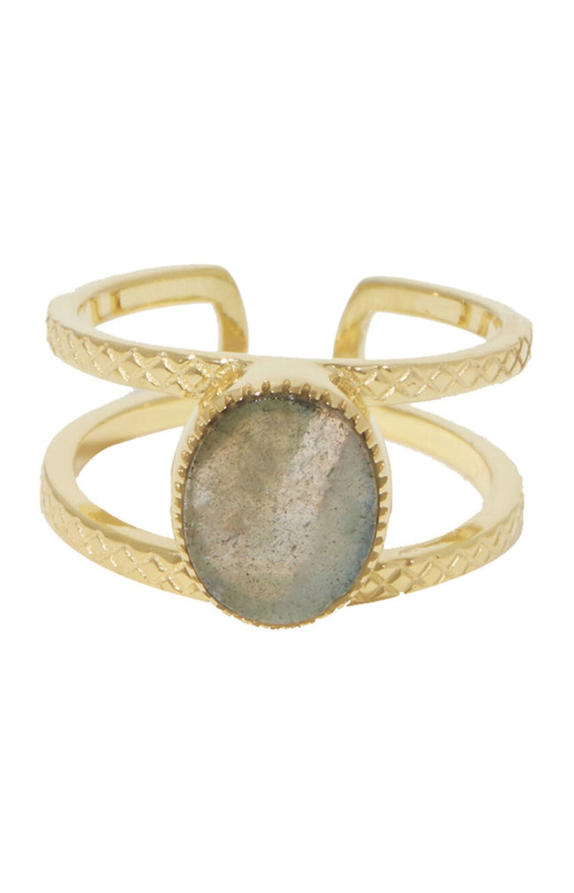 Bague ajustable Fanny - Laiton doré & labradorite