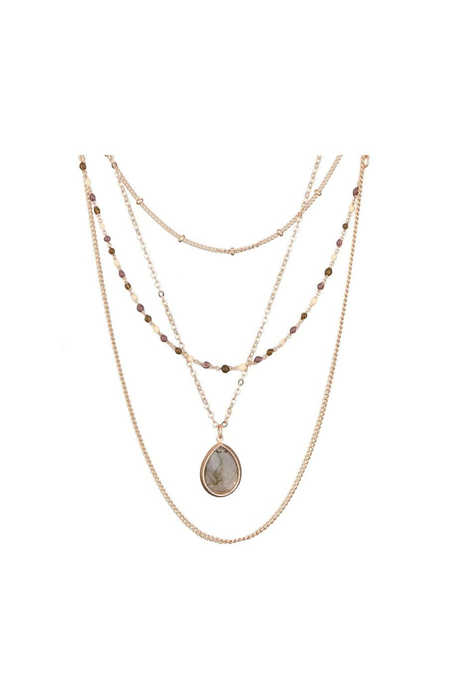 Collier Vaela - Laiton doré & labradorite grise