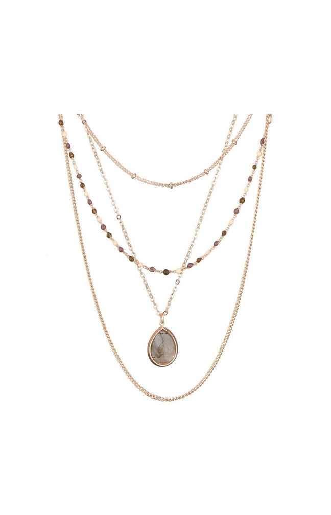 Collier Vaela - Laiton doré & labradorite grise