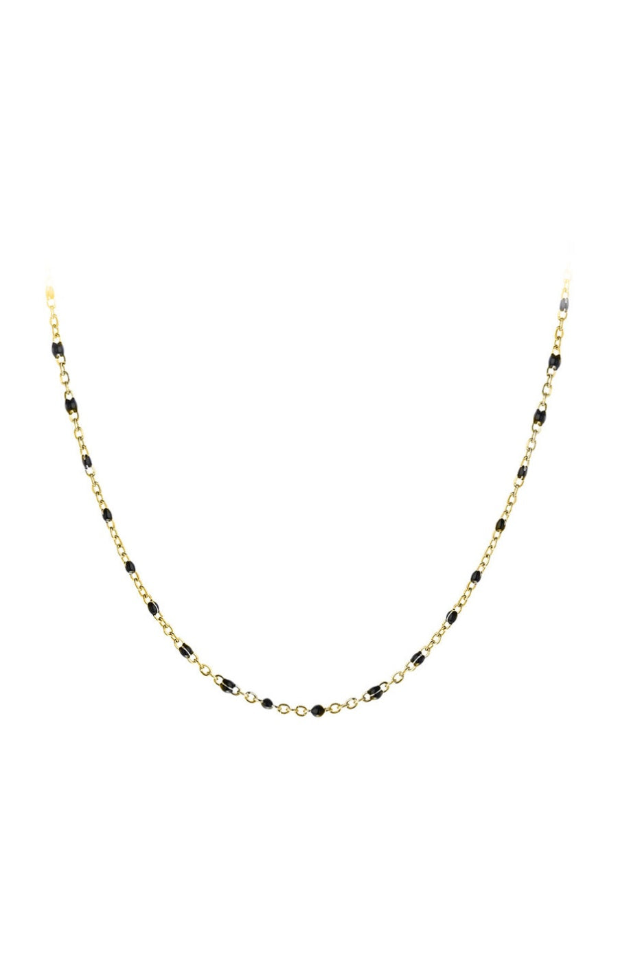 Collier perles noires - Acier inoxydable doré