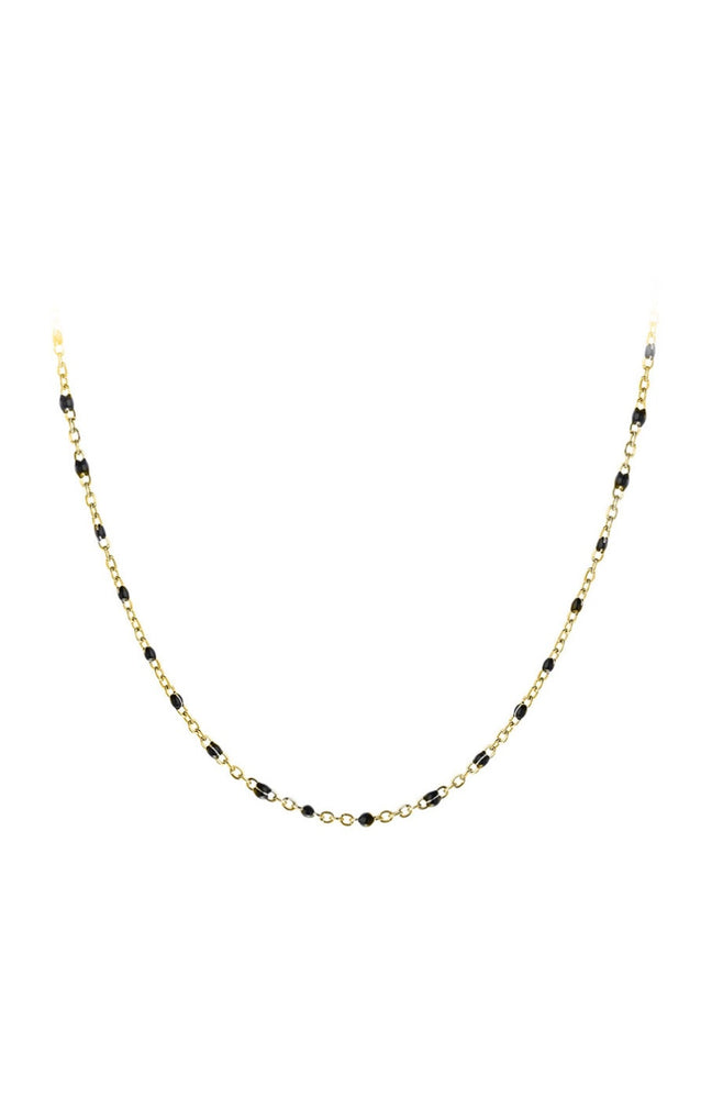 Collier perles noires - Acier inoxydable doré
