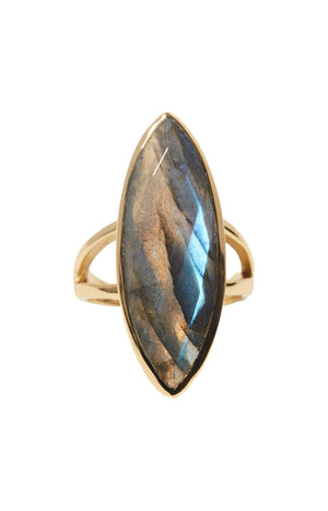 Bague ajustable - Laiton doré & labradorite