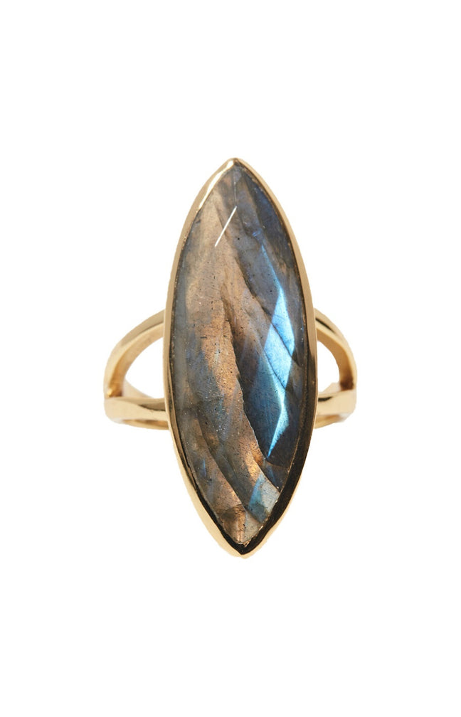 Bague ajustable - Laiton doré & labradorite