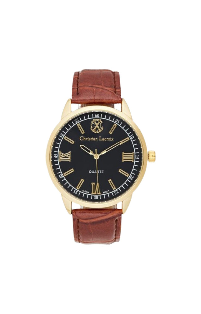 Montre - Polyuréthane marron & acier inoxydable doré - Homme