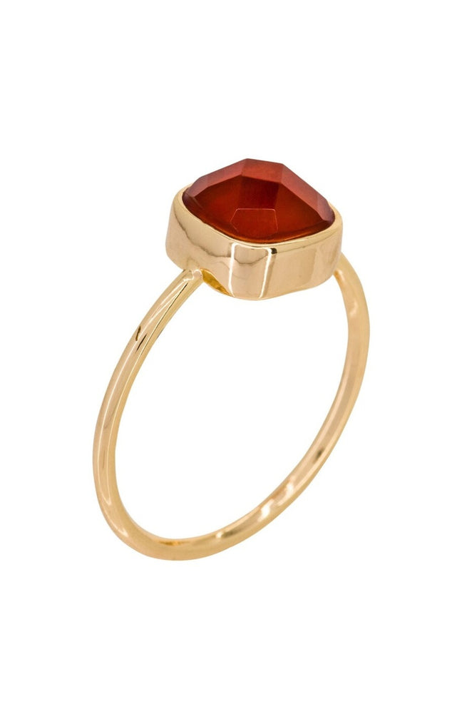 Bague Ella - Laiton doré & agate rouge