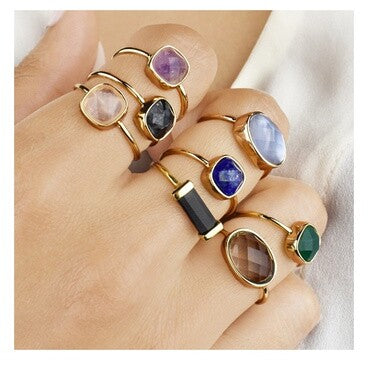 Bague Ella - Laiton doré & agate rouge