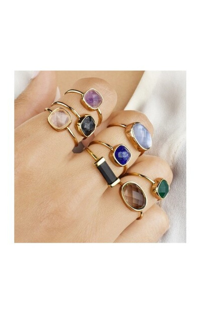 Bague Ella - Laiton doré & agate verte