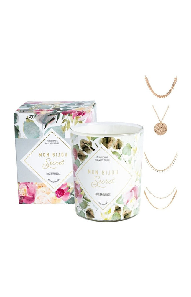 Bougie parfumée - Rose & framboise - Collier laiton doré - 40h