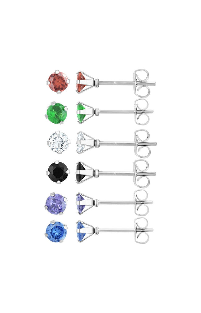Lot de 6 paires de boucles d'oreilles - Cristaux - Argenté