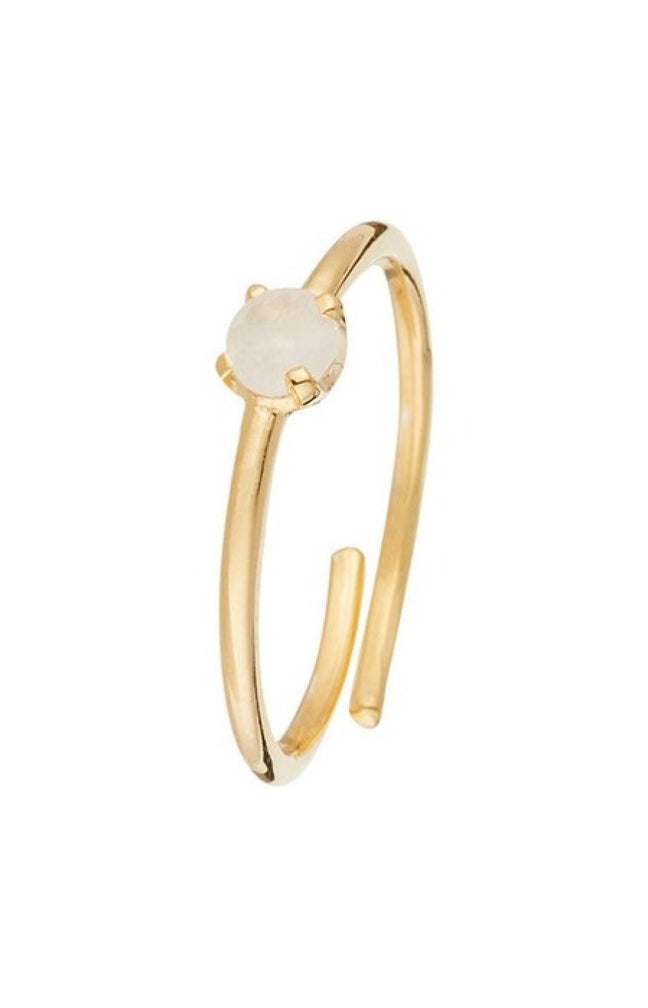 Bague ajustable Petite boule - Laiton doré & pierre de lune
