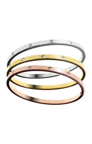 Coffret de 3 joncs - Acier inoxydable & cristaux - Argenté, doré & or rose