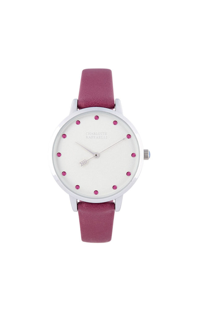 Montre - Cuir violet & argenté - Cadran blanc - 36 mm