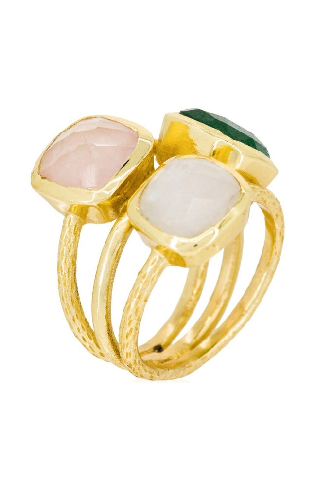 Bague Elsa - Laiton doré & pierres naturelles