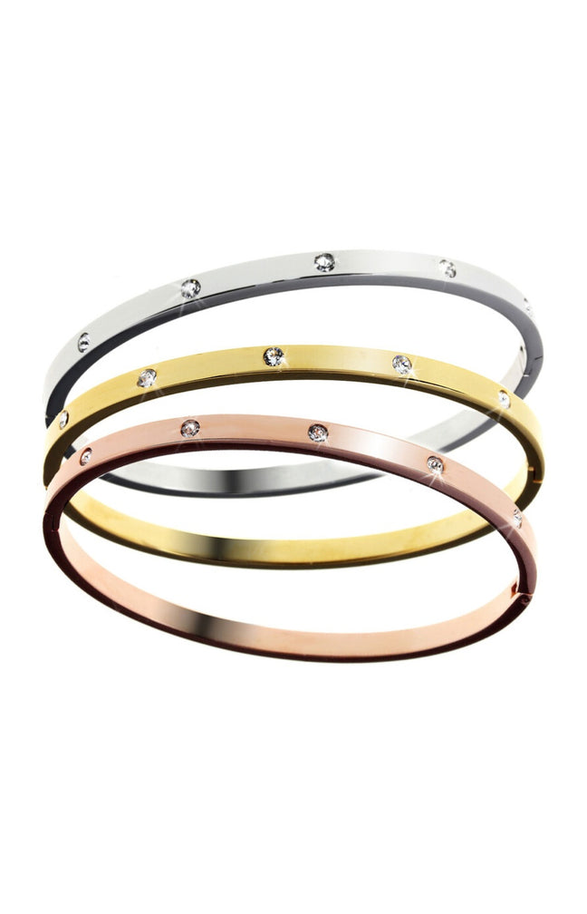 Trio de joncs - Acier inoxydable & cristaux - Argenté, doré & rose gold