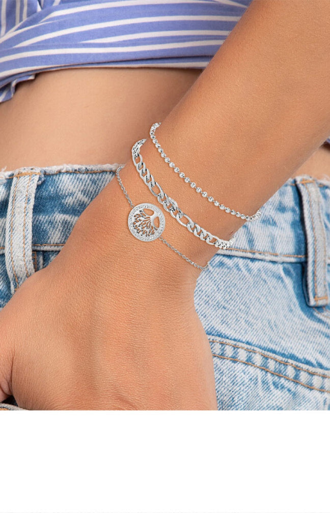 Trio de bracelets - Acier inoxydable & cristaux - Argenté