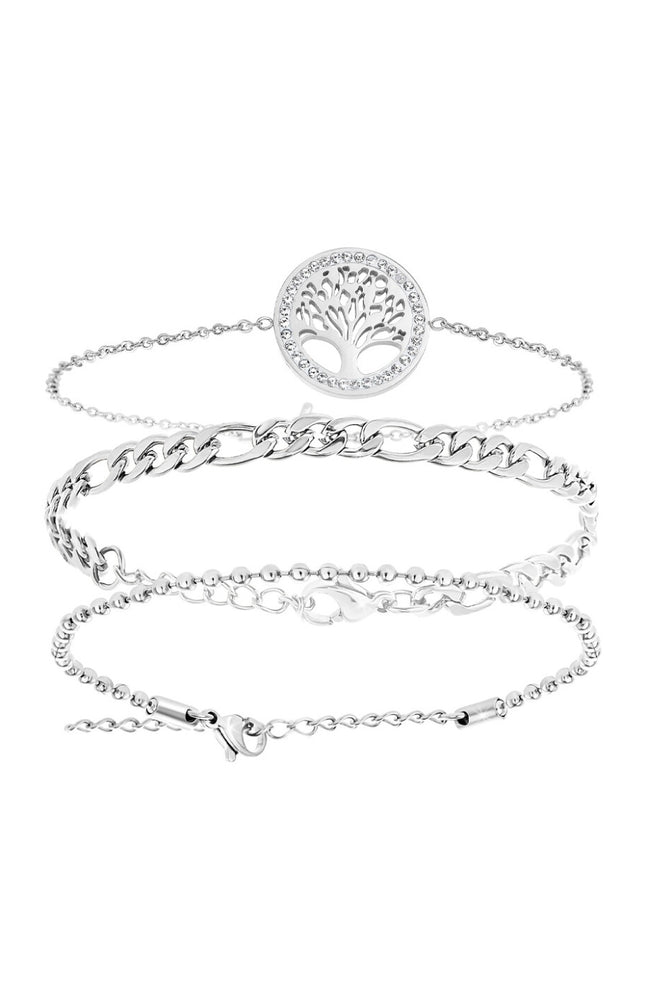 Trio de bracelets - Acier inoxydable & cristaux - Argenté