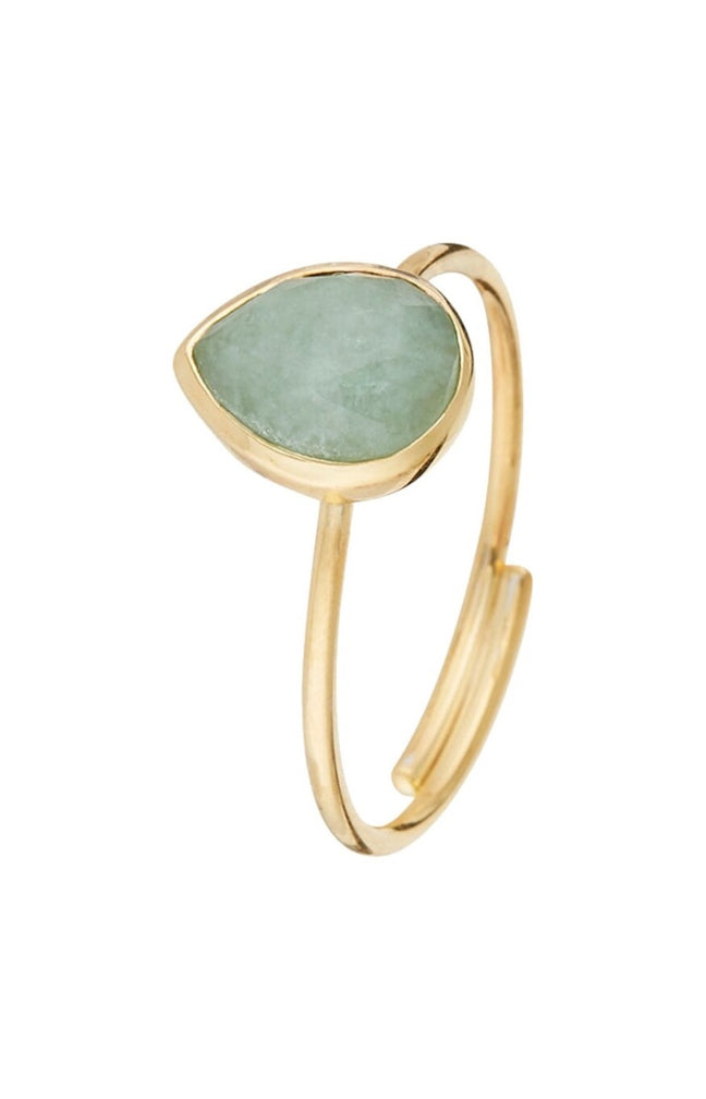 Bague ajustable - Laiton doré & aventurine verte