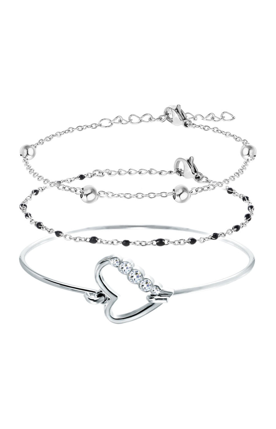 Trio de bracelets - Acier inoxydable & cristaux - Argenté
