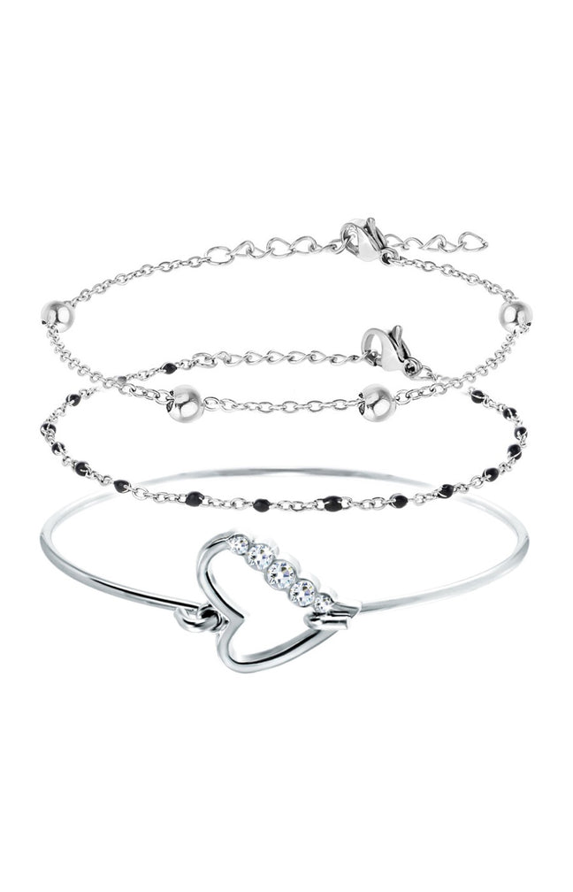 Trio de bracelets - Acier inoxydable & cristaux - Argenté