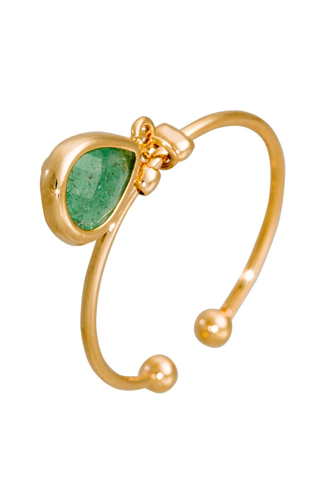 Bague ajustable Louise - Laiton doré & aventurine verte