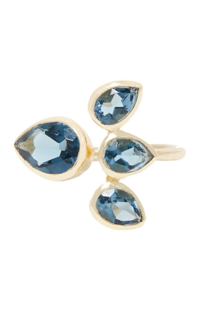 Bague ajustable Vioja - Laiton doré & iolite