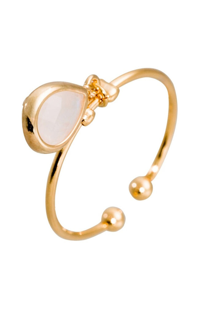 Bague ajustable Louise - Laiton doré & quartz rose