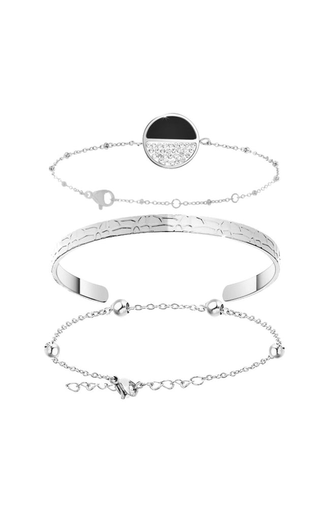 Trio bracelets Angèle M - Acier inoxydable & cristaux - Argenté