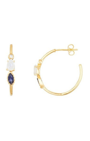 Boucles d'oreilles Blanca - Laiton doré, lolite violette & pierre de lune blanche