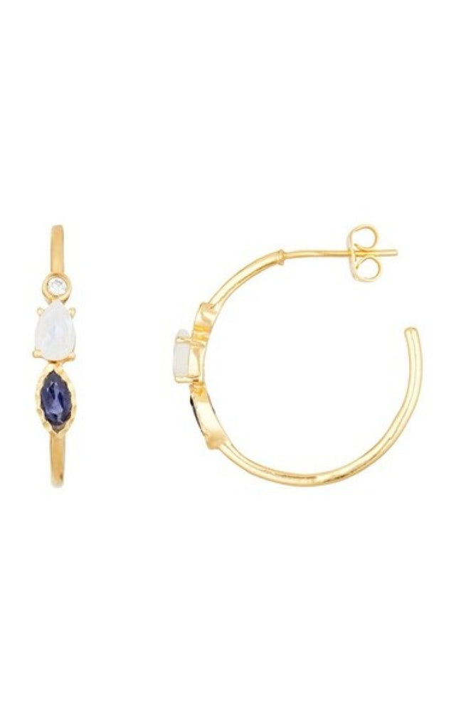 Boucles d'oreilles Blanca - Laiton doré, lolite violette & pierre de lune blanche