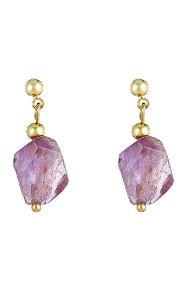 Boucles d'oreilles Prisca - Laiton doré & améthyste violet