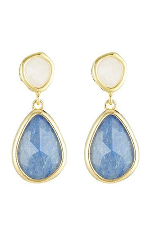Boucles d'oreilles Lauren - Laiton doré, aventurine bleu & quartz rose