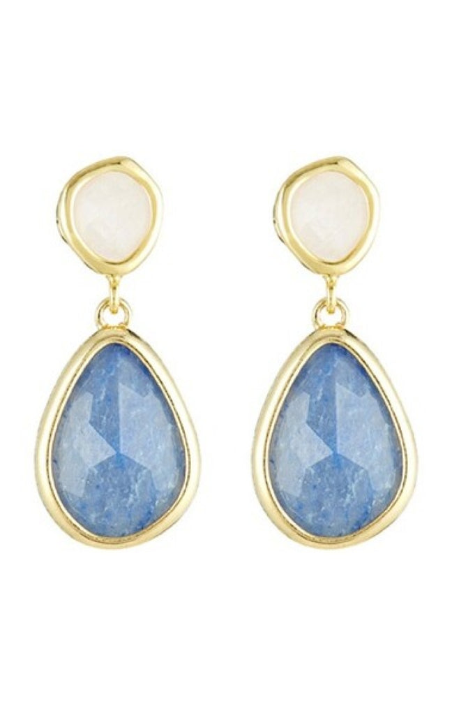 Boucles d'oreilles Lauren - Laiton doré, aventurine bleu & quartz rose