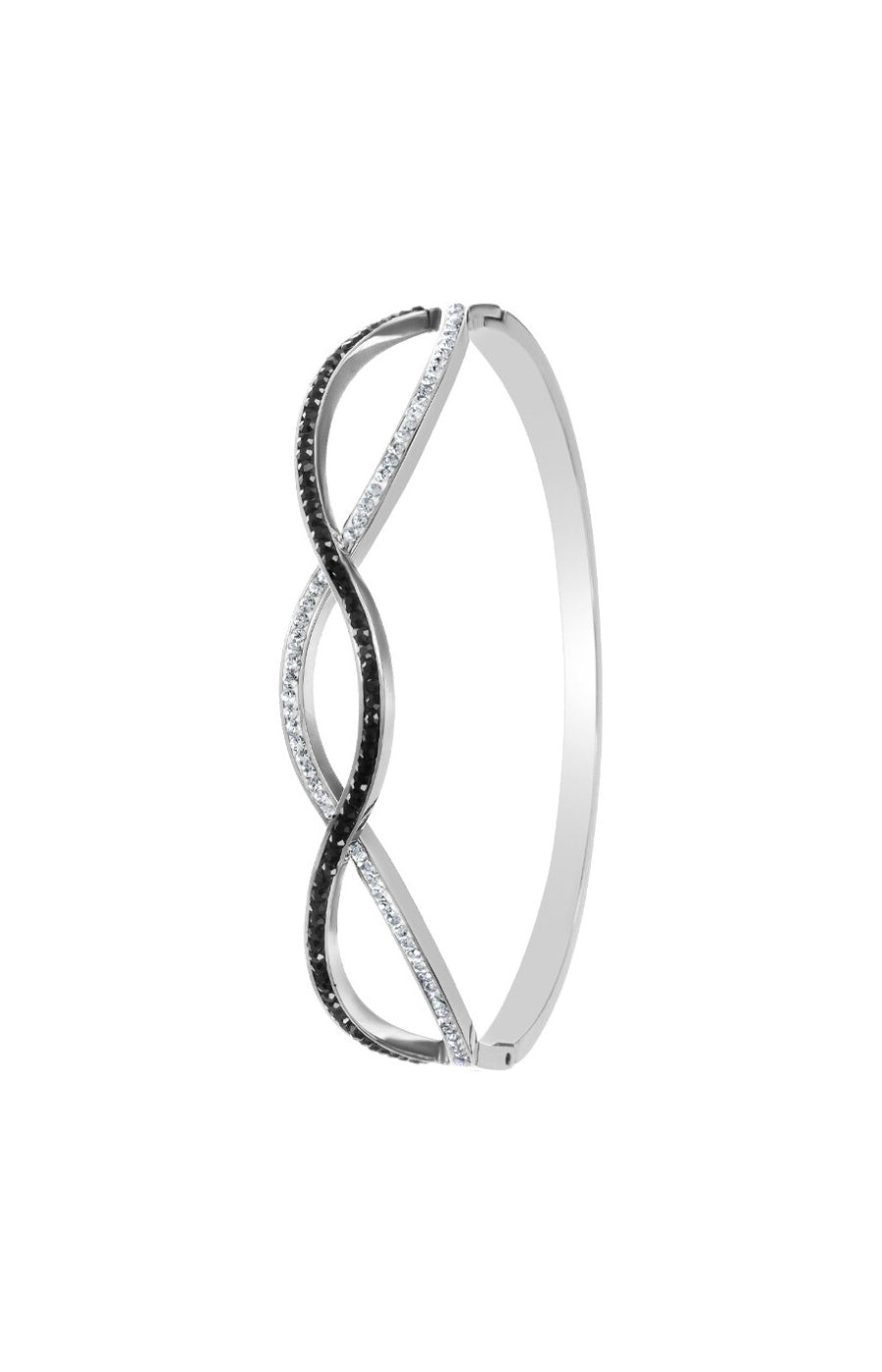 Jonc orné de cristaux scintillants - Acier inoxydable - Noir & argenté