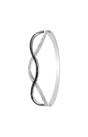 Jonc orné de cristaux scintillants - Acier inoxydable - Noir & argenté