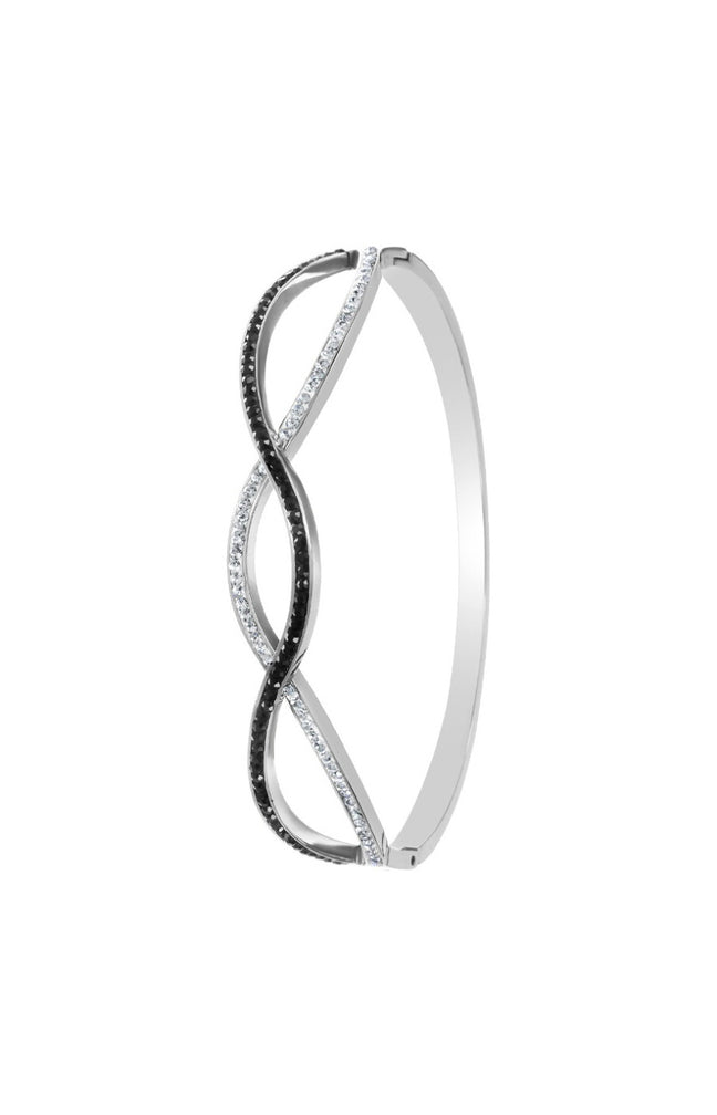 Jonc orné de cristaux scintillants - Acier inoxydable - Noir & argenté