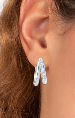 Boucles d'oreilles - Acier inoxydable & cristaux - Argenté