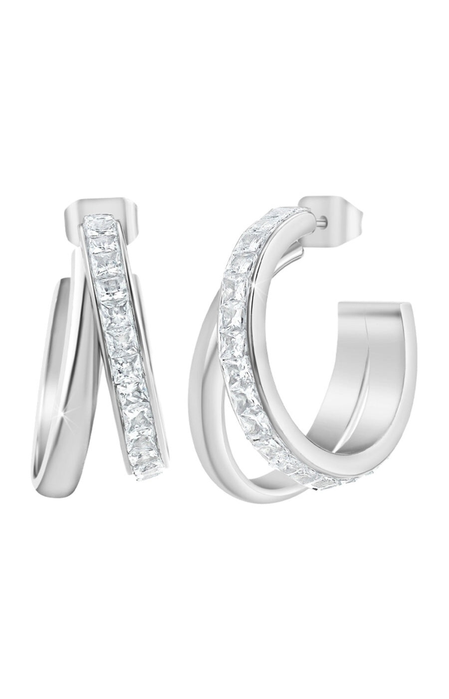 Boucles d'oreilles - Acier inoxydable & cristaux - Argenté