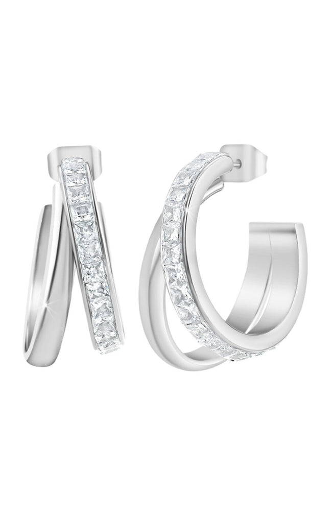 Boucles d'oreilles - Acier inoxydable & cristaux - Argenté