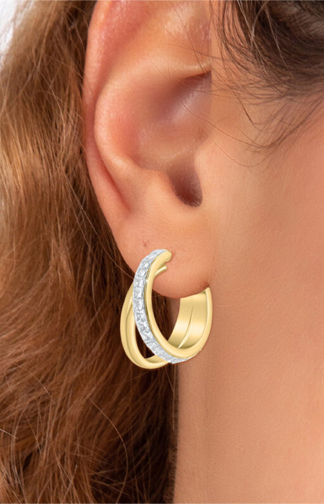 Boucles d'oreilles - Acier inoxydable & cristaux - Doré