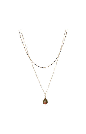 Collier Barbaron - Laiton doré & unakite verte