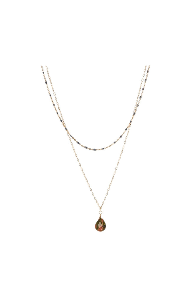 Collier Barbaron - Laiton doré & unakite verte
