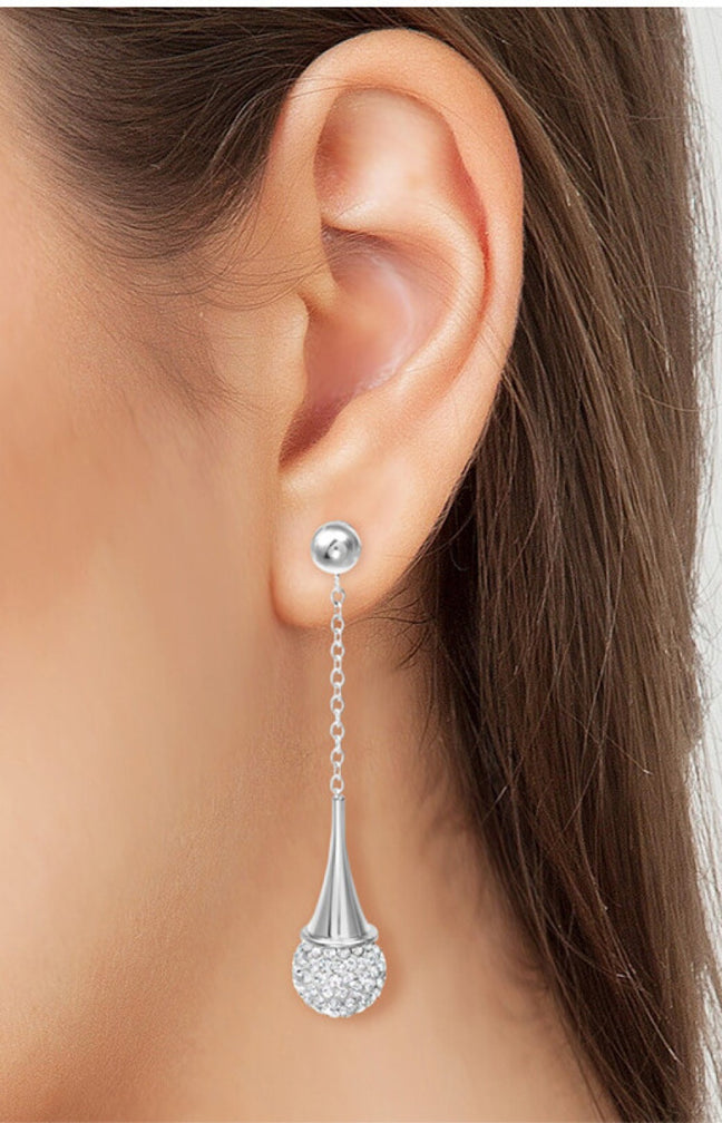 Boucles d'oreilles pendantes - Cristaux - Argenté