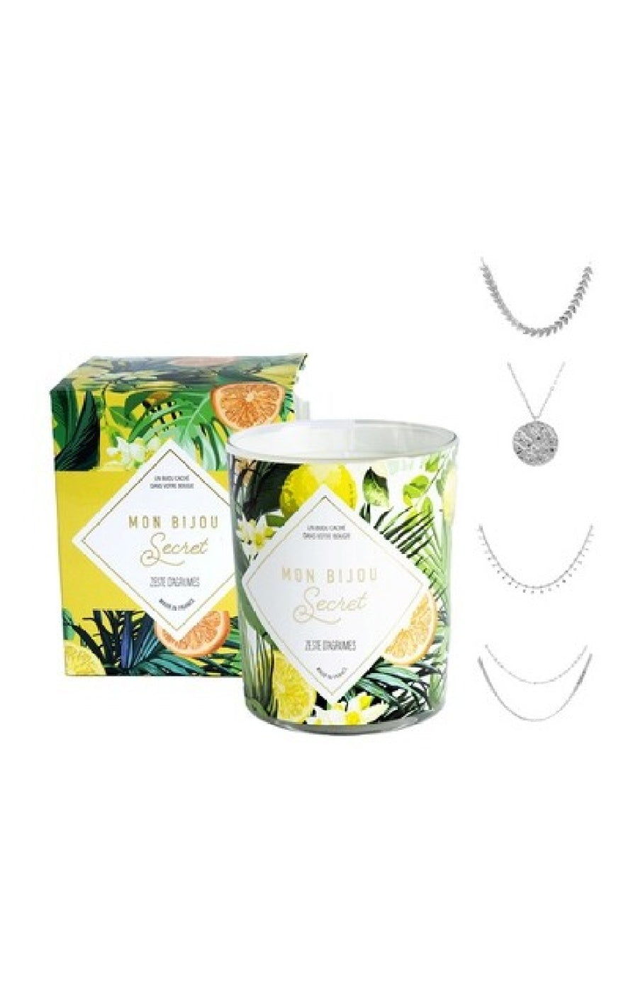Bougie parfumée - Zeste d'agrumes - Collier laiton argenté - 40h