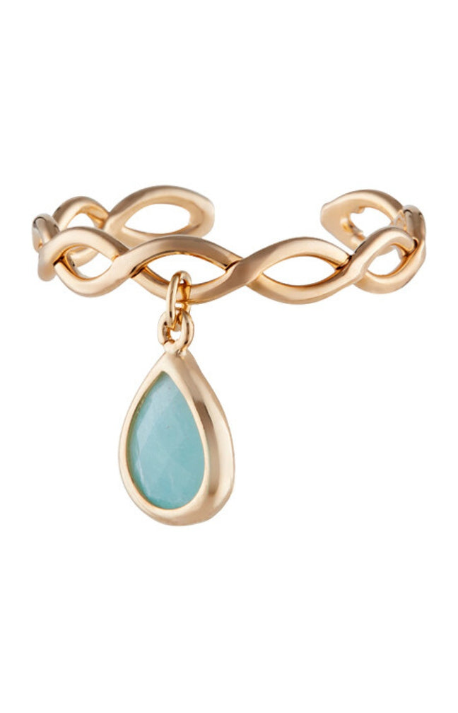 Bague ajustable Athéna - Laiton doré & amazonite